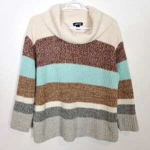 Land's End Women Cozy Lofty Cowl Neck Stripe Sweater Sz 2X Wool Blend Classic